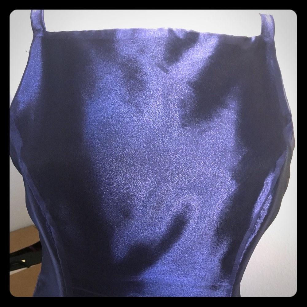 Purplish blue evening gown.